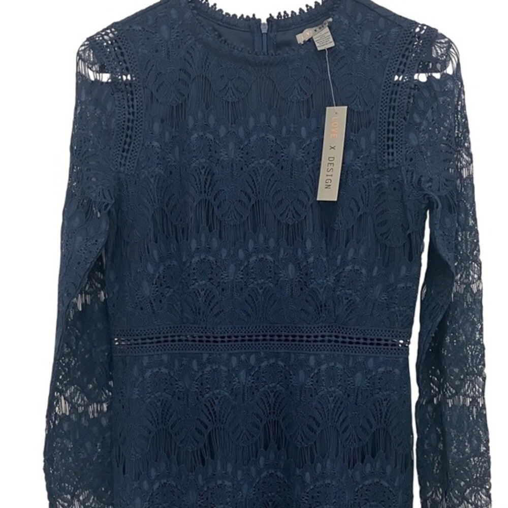 Love X Design Navy Blue Floral Lace Long Sleeve Sheath Dress NWT Small